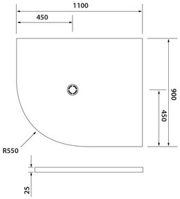 Polysan Flexia kwartronde douchebak 110x90cm wit rechts