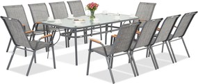 Modena/Bitonto metalen tuinmeubelen voor 10 personen met grote tafel Garden Point grijs