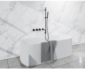 Fortifura Nebbio Badcombinatie-set - thermostaatkraan - glijstang met geïntegreerde wandaansluitbocht - metalen doucheslang - staaf handdouche - uitloop - mat zwart SW1183065 SW1111528 SW706203 SW496811 SW1183076 SW