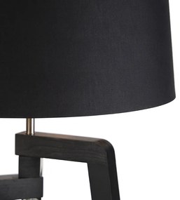 Vloerlamp tripod met katoenen kap zwart met goud 50 cm - Puros Landelijk / Rustiek E27 Binnenverlichting Lamp