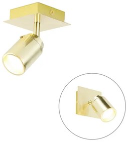 QAZQA Ducha badkamer plafondlamp - 10x10cm - 1 spot - IP44 - vierkant - messing (goud) 105236