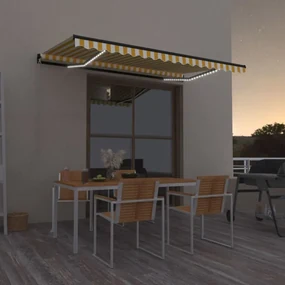 vidaXL Luifel handmatig uittrekbaar met LED 450x350 cm geel en wit