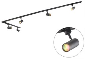 Smart 1-fase railsysteem 5 Spot / Opbouwspot / Plafondspots incl. 5 GU10 zwart - Iconic Jeana Modern GU10 Binnenverlichting Lamp