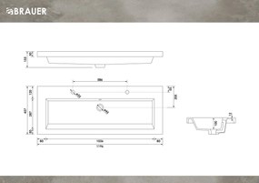 Brauer Solar Medium wastafel mineraalmarmer 120cm met 2 kraangaten wit glans