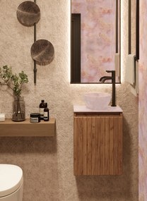 Fontana Pink Onyx Micro Marble toiletmeubel met ribbelfront 40cm warm eiken