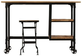 vidaXL Bureau met inklapbaar krukje 115x50x76 cm massief mangohout