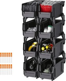 VEVOR stapeldozen, 276 x 140 x 130 mm (8-pack), transparante opbergdozen, opbergdozen, transparante opbergdoos voor het organiseren en opbergen van kleine onderdelen, kantoorbenodigdheden en andere accessoires, zwart