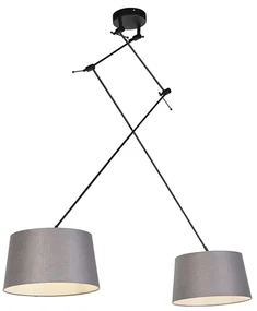 Eettafel / Eetkamer Hanglamp zwart met linnen kappen antraciet 35 cm 2-lichts - Blitz Modern E27 cilinder / rond rond Binnenverlichting Lamp