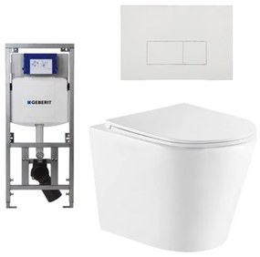 QeramiQ Dely Toiletset - 36.3x51.7cm - diepspoel - rimless - Geberit UP320 Burda inbouwreservoir - softclose toiletzitting - mat witte bedieningsplaat - rechtehoekige knoppen - wit mat SW1000766/0701131/SW706191/SW1026254
