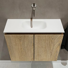 Mondiaz Ture 60cm toiletmeubel washed oak met wastafel talc midden geen kraangat