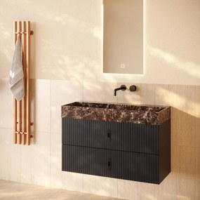 Muebles Murcia badmeubel ribbelfront 100cm antraciet met Dark Emperador wastafel zonder kraangat