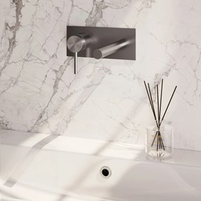Brauer Stripe inbouw wastafelkraan ColdStart met rechte uitloop en afdekplaat model A2 RVS geborsteld PVD