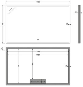 Brauer Jade rechthoekige spiegel met verlichting 120x70cm