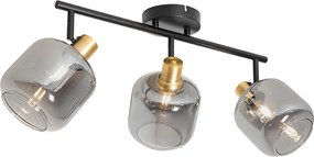 Plafondspot zwart met smoke glas langwerpig 3-lichts - Zuzanna