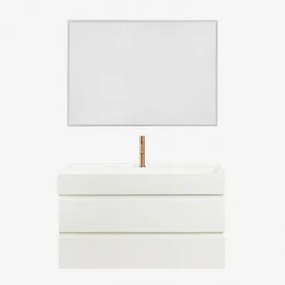 Badkamermeubelset Van Hout En Essenhoutfineer Met Geïntegreerde Wastafel Ona Wit & Rechthoekige Led En Anticondens 100x70 Cm Tamsin - Sklum