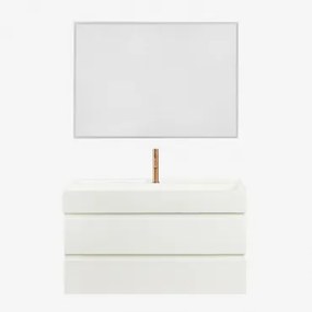 Ona Zwevend Badkamermeubelset Van Hout En Essenfineer Met Geïntegreerde Wastafel Wit & Rechthoekige Led En Anticondens 100x70 Cm Riben & ↔þ - Sklum