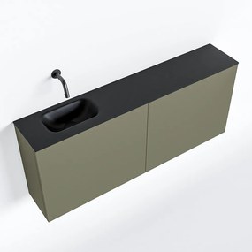 Zaro Polly toiletmeubel 120cm army met zwarte wastafel zonder kraangat links