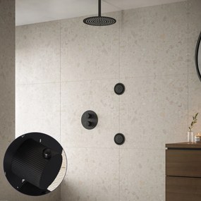 Saniclear Nero Stripes inbouw regendouche 30cm met ronde massagejets en plafondarm zwart mat