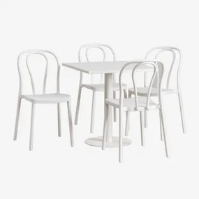 Set Van Vierkante Tuintafel 70x70 Cm En 4 Tuinstoelen Mizzi Glaciale Wit - Sklum