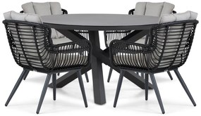 Tuinset Ronde Tuintafel 4 personen 125 cm Aluminium/wicker Zwart Coco Azzano/Livorno
