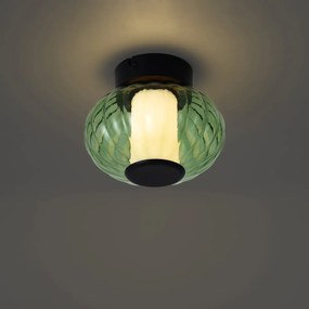 Design plafondlamp zwart 18cm met groen glas incl. LED 3-staps dimbaar - Margherite