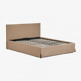Bed Met Opbergruimte En Gestoffeerd Hoofdeinde Lorea Bouclé Bruin - Tarwe & 160 X 200 Cm & Zonder Matras - Sklum