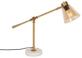 Art Deco tafellamp brons met marmer en amber glas - Nina Art Deco E27 rond Binnenverlichting Lamp