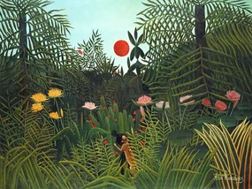Kunstreproductie Setting Sun in the Virgin Forest (Tropical Rainforest Landscape) - Henri Rousseau