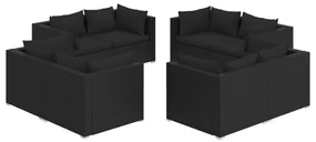 vidaXL 8-delige Loungeset met kussens poly rattan zwart