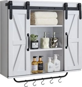 VEVOR Badkamer Wandkast Medicijnkast met 2 Schuifdeuren & Verstelbare Planken, Opbergkast Hangkast met Open Verdeler / Handdoekrek / Haken voor Keuken, Toilet