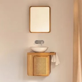 Georgy Teakhouten Wandmeubelset Voor In De Badkamer Teakhout & Rond Cement Wit Ø40 Cm Zavion & Rechthoekig Met Opbergruimte Hout 45x60 Cm Ian - Sklum