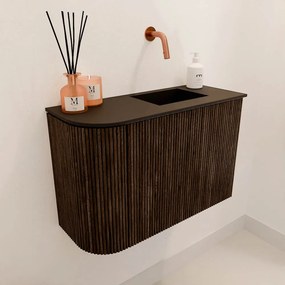 Mondiaz Joya 60cm toiletmeubel ronding links walnut met wastafel faye rechts zonder kraangat urban