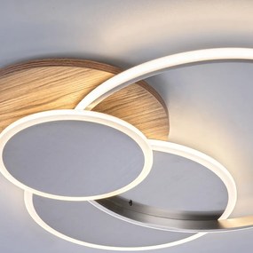 Plafondlamp met dimmer hout rond incl. LED 3-lichts met afstandsbediening - Ajdin Modern Binnenverlichting Lamp