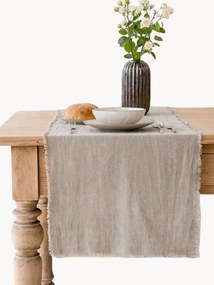 Handgemaakte linnen tafelloper Natural met franjes