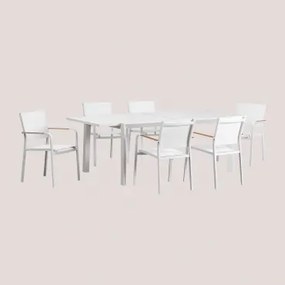 Stel Van 180x240-100 Cm Uitschuifbare Starmi Tafel En 6 Stapelbare Aluminium Tuinstoelen Archer Gardenia Wit - Sklum