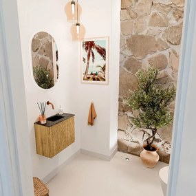 Mondiaz Joya DLux 50cm toiletmeubel oak met wastafel faye midden zonder kraangat lava