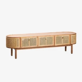 Tv-meubel 175x45 Cm In Rotan En Hout Edwina Natuurlijk Hout - Sklum