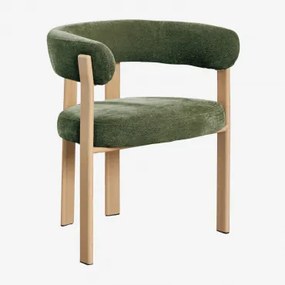 Jolie Chenille Stoffen Eetkamerstoel Met Armleuningen Bruin – Natuurlijk Hout & Stof Chenille Groen – Salie - Sklum