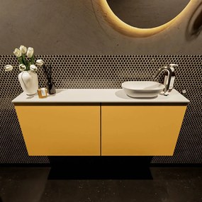 Mondiaz Fowy toiletmeubel 120cm ocher met witte waskom rechts en kraangat