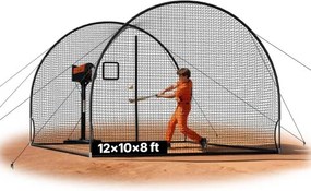 VEVOR honkbal slagkooi (halfrond) net 366x310x233 cm, draagbaar trainingsnet met 4-laags en knooploos polyesterweefsel en opening voor werpmachines, incl. softbal trainingskooi net