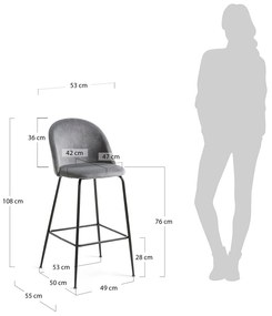 Kave Home Ivonne Fluwelen Design Barstoel Grijs