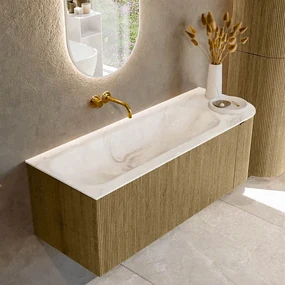 Mondiaz Kurve-dlux 125cm badmeubel ronding rechts dusk met 1 lade en deur en wastafel big medium links zonder kraangat frappe