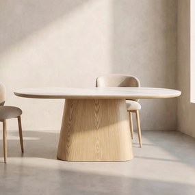 Ovale Eettafel Eiken En Wit Marmer 200 Cm - 200 X 90cm.