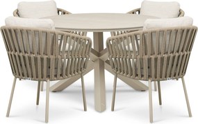 Tuinset Ronde Tuintafel 4 personen 120 cm Rope Zand/Beige Coco Elara/Xento