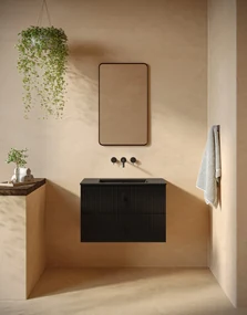 Muebles Marbella badmeubel ribbelfront 80cm zwart mat met zwarte wastafel zonder kraangat