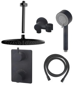 Mueller Black inbouw doucheset rond met 30cm hoofddouche plafondarm 3 standen handdouche mat zwart