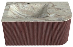 Mondiaz Kurve-dlux 85cm badmeubel ronding rechts ruby met 1 lade en deur en wastafel cloud kraangat links glace