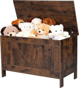 VEVOR Kinderspeelgoedbank met opbergruimte, houten speelgoedkist, opbergbank met veiligheidsscharnier, opbergkist voor speelkamer, woonkamer, hal, speelgoedbank, 754 x 389 x 480 mm, bruin