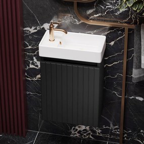 Fontana Bano toiletmeubel ribbelfront mat zwart 40x22cm met glans witte fontein
