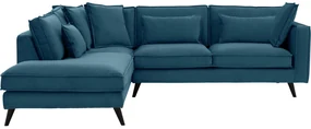 Goossens Bank Suite blauw, stof, 3-zits, elegant chic met ligelement links